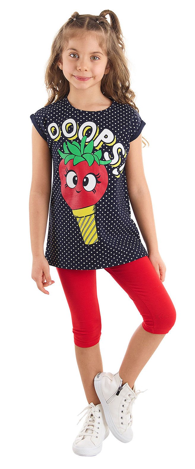 Çilekli Dondurma Kız Çocuk T-shirt Tayt Takım 5 Y - Kırmızı, Siyah