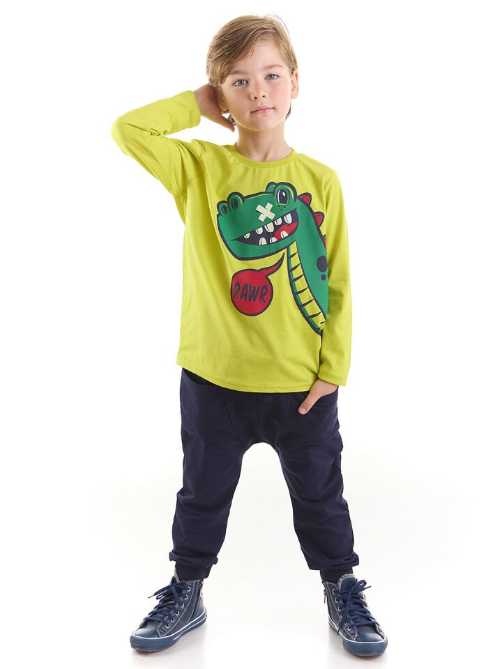 Rawr Dinozor Erkek Çocuk T-shirt Pantolon Takım 3 Y - Lacivert, Yeşil