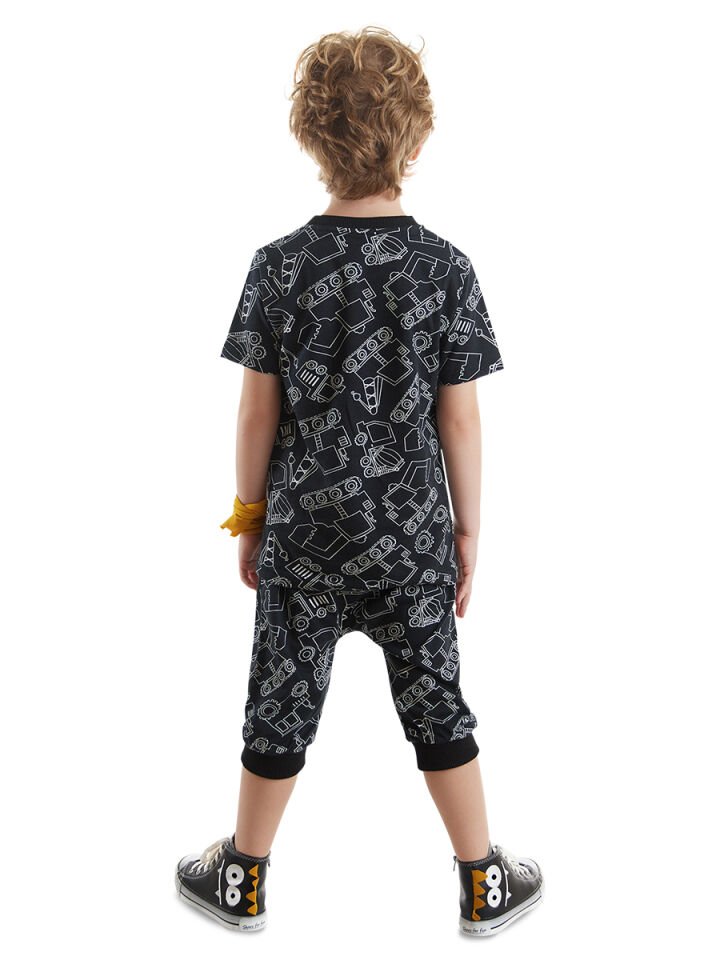 Araba Erkek Çocuk Siyah T-Shirt Kapri Şort Takım 5 Y - Siyah