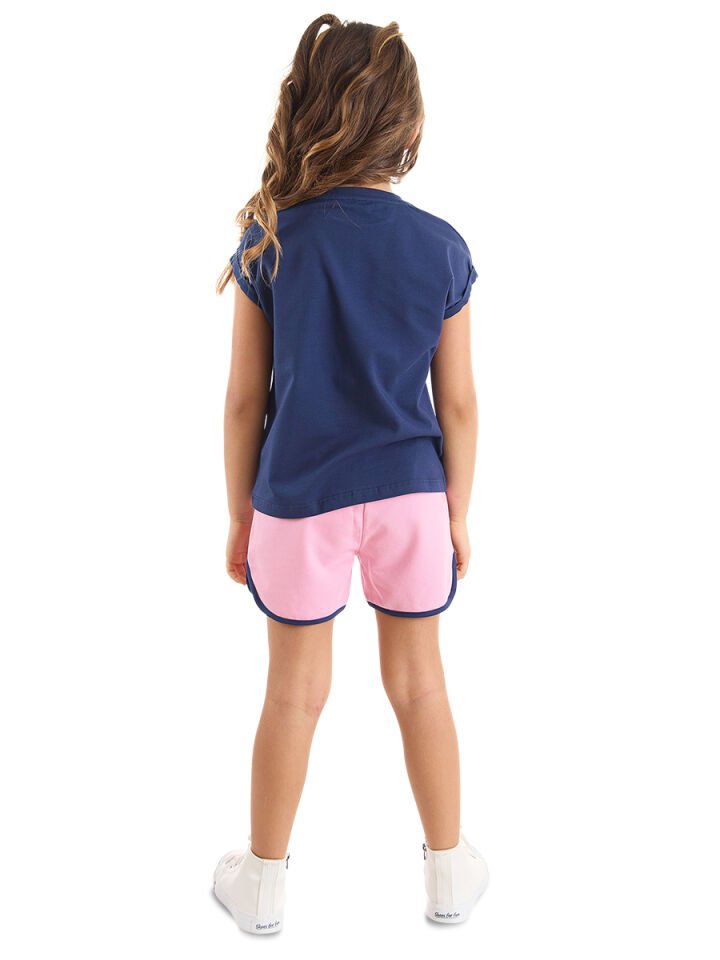Uzayda Unicorn Kız T-shirt Şort Takım 10 Y - Pembe, Lacivert
