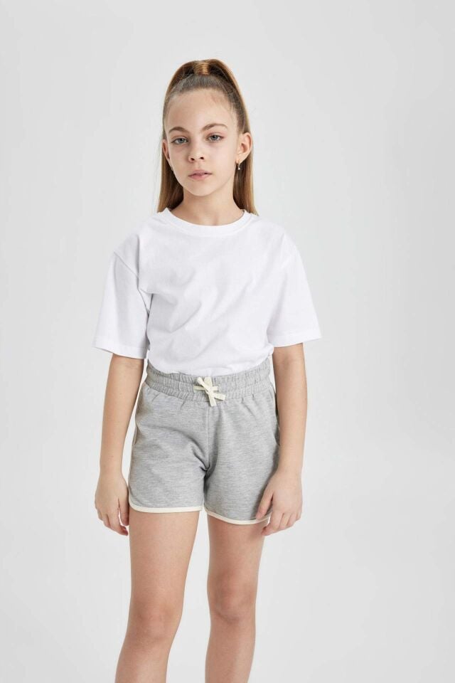 Kız Çocuk Beli Lastikli Basic Düz Şort