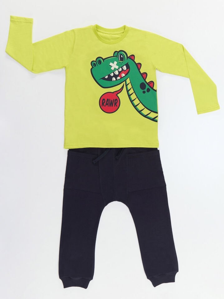 Rawr Dinozor Erkek Çocuk T-shirt Pantolon Takım 4 Y - Lacivert, Yeşil