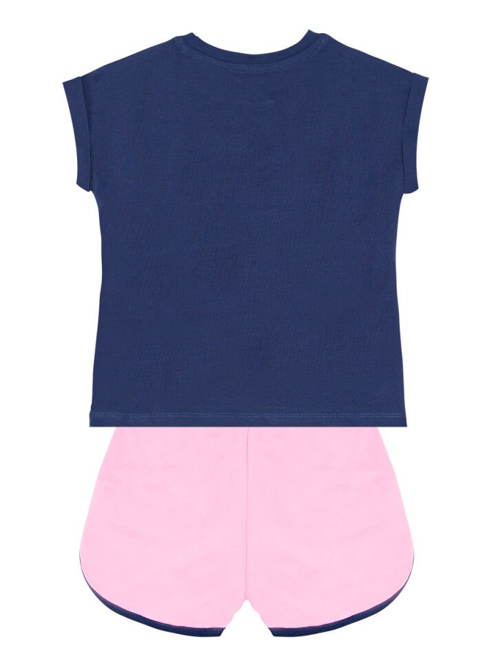 Uzayda Unicorn Kız T-shirt Şort Takım 8 Y - Pembe, Lacivert