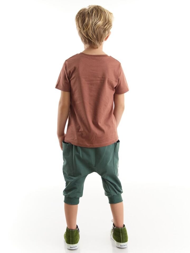 Cool Gang Erkek Çocuk T-shirt Kapri Şort Takım 4 Y - Haki, Kahverengi