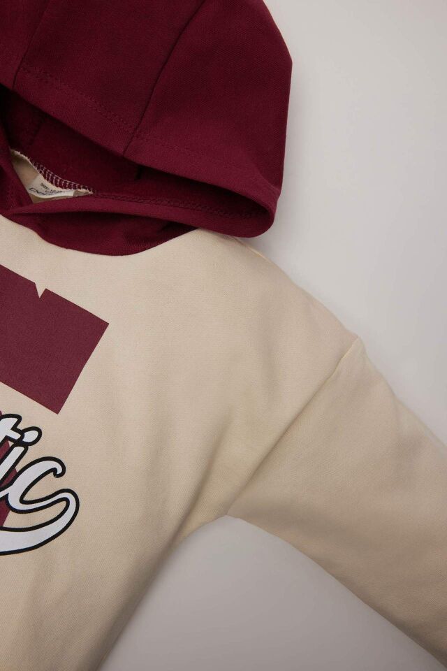 Erkek Bebek 2'li Takım Kapüşonlu Baskılı Sweatshirt Beli Lastikli Eşofman Altı
