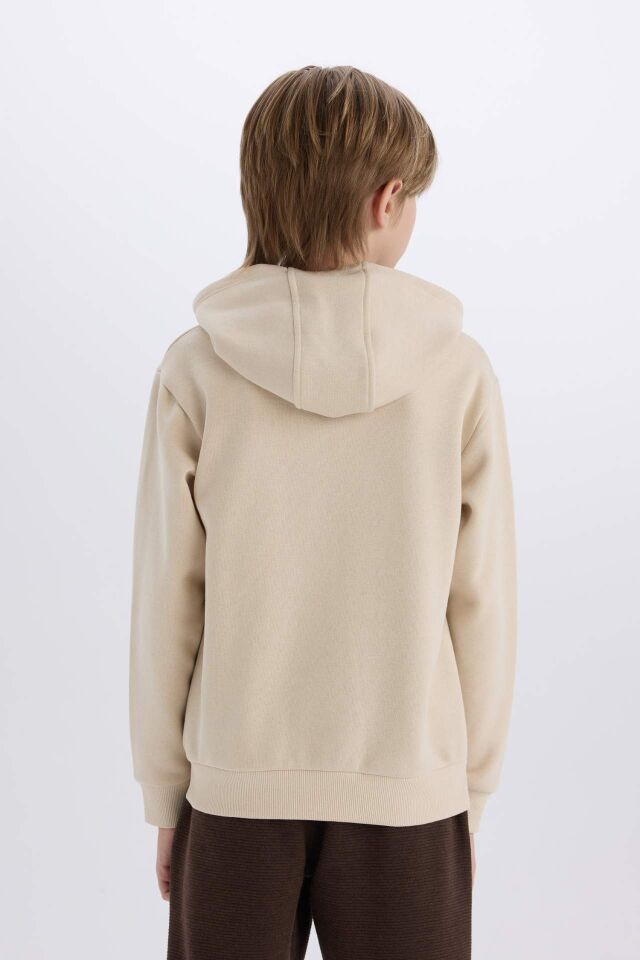 Erkek Çocuk 2'li Takım Kapüşonlu Baskılı Kalın Sweatshirt Beli Lastikli Eşofman Altı