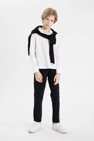 Erkek Çocuk Düz Paça Cepli Siyah Basic Düz Gabardin Okul Pantolonu