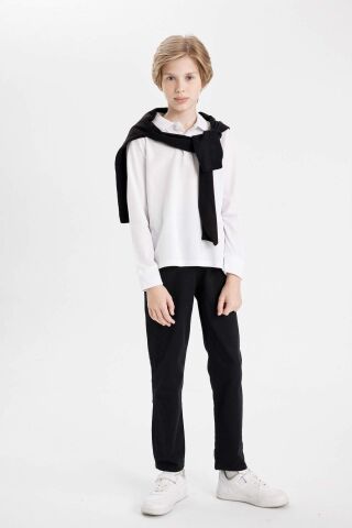 Erkek Çocuk Düz Paça Cepli Siyah Basic Düz Gabardin Okul Pantolonu