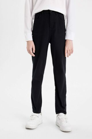 Erkek Çocuk Düz Paça Cepli Siyah Basic Düz Gabardin Okul Pantolonu