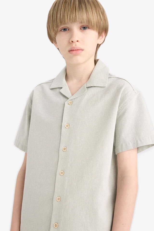 Erkek Çocuk Oversize Geniş Kalıp Polo Yaka Müslin Kısa Kollu Gömlek
