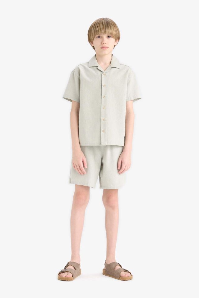 Erkek Çocuk Oversize Geniş Kalıp Polo Yaka Müslin Kısa Kollu Gömlek