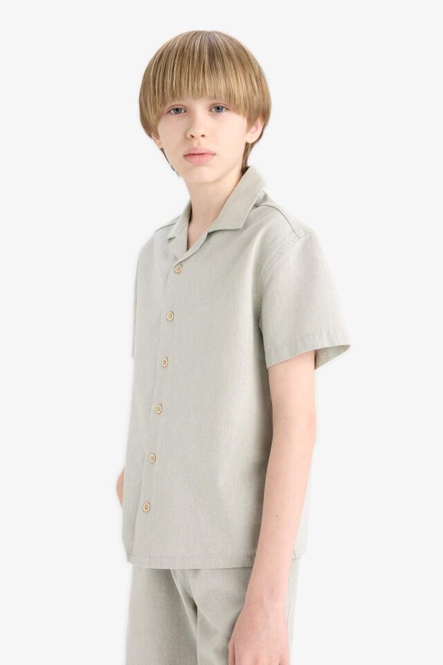 Erkek Çocuk Oversize Geniş Kalıp Polo Yaka Müslin Kısa Kollu Gömlek
