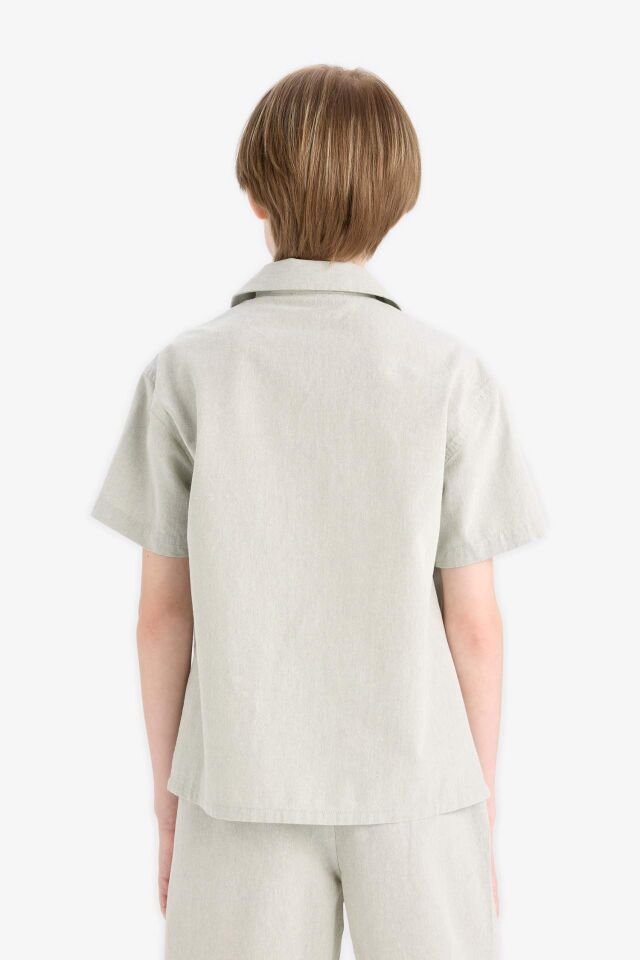 Erkek Çocuk Oversize Geniş Kalıp Polo Yaka Müslin Kısa Kollu Gömlek