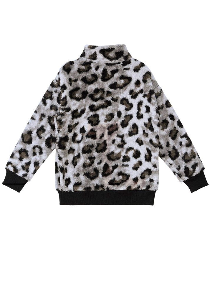 Leoparlı Kız Çocuk Peluş Sweatshirt 6 Y - Gri, Siyah