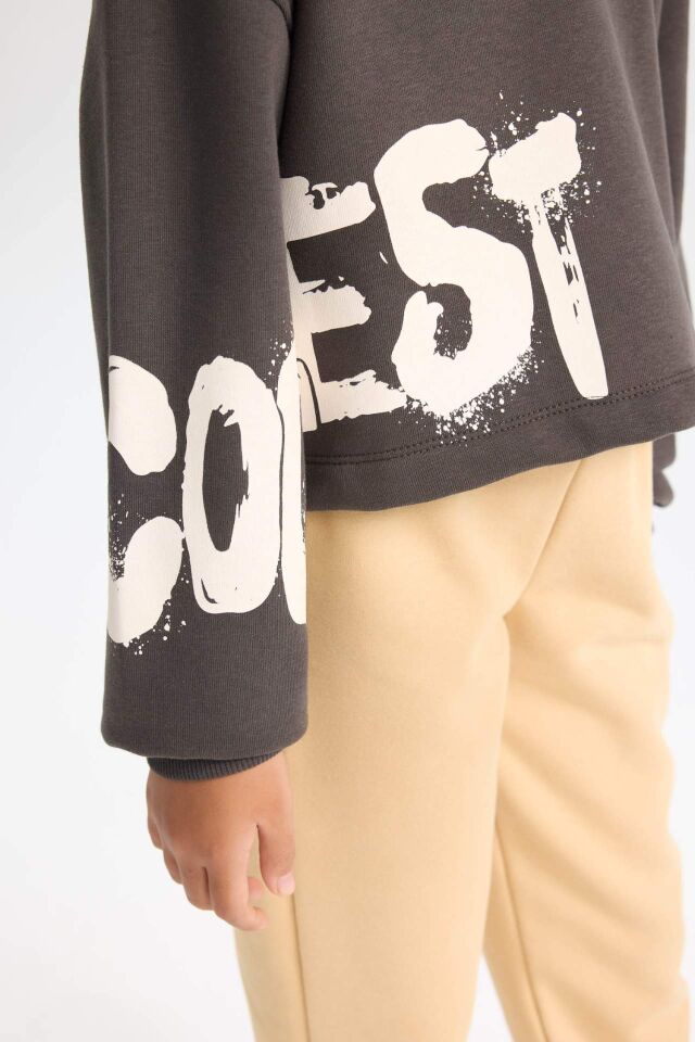 Kız Çocuk Bisiklet Yaka Baskılı Kalın Sweatshirt