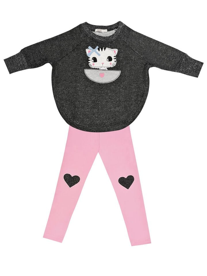 Sevgili Kedicik Kız Çocuk Sweatshirt Tayt Takım