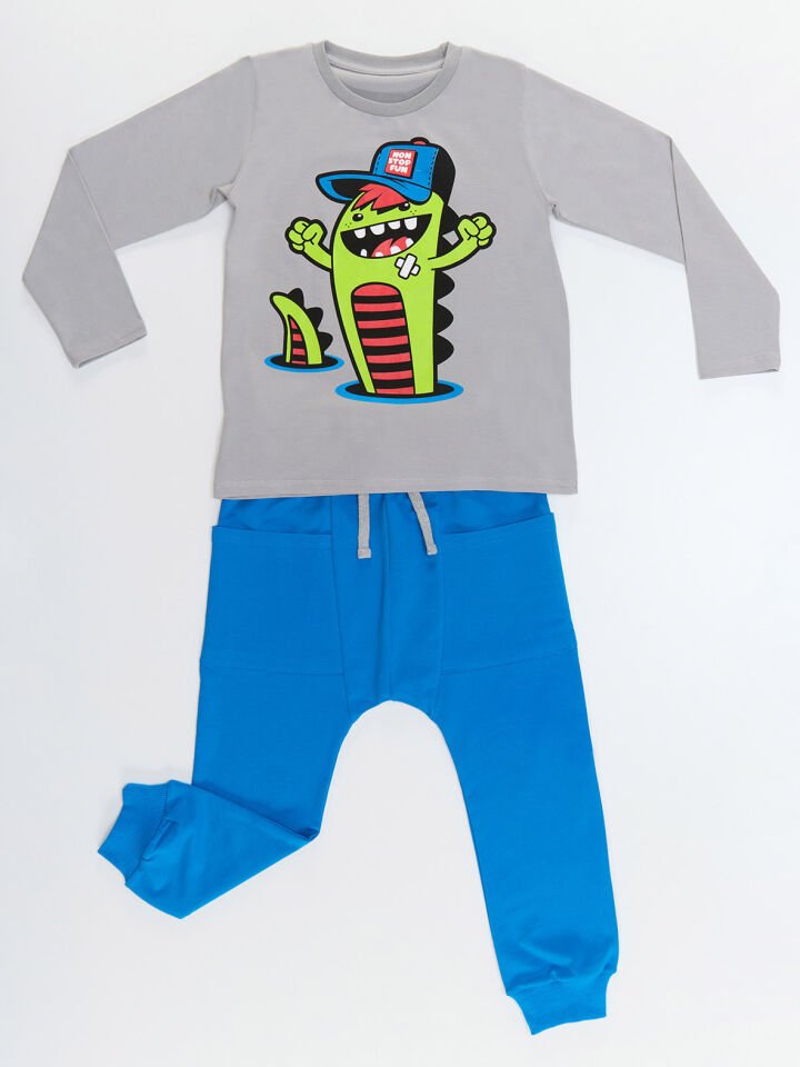 Nonstop Fun Erkek Çocuk T-shirt Pantolon Takım 6 Y - Gri, Mavi