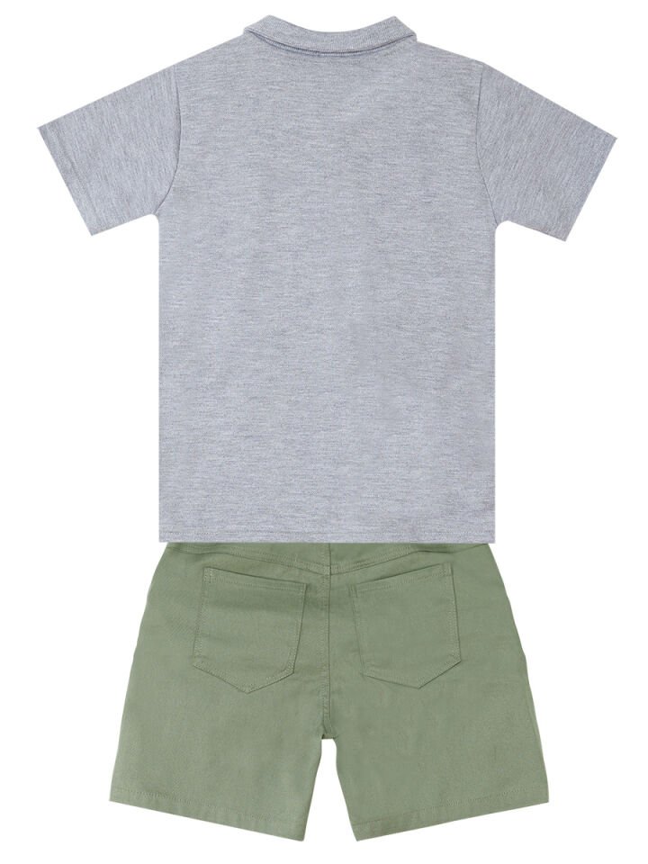 Kaplan Erkek Çocuk Polo Yaka T-shirt Şort Takım 2 Y - Gri, Haki