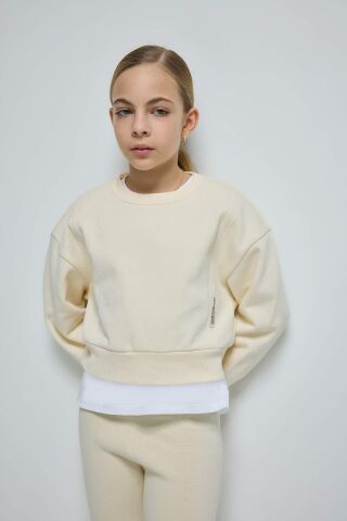 Kız Çocuk Relax Fit Bisiklet Yaka Basic Düz İçi Yumuşak Tüylü Kalın Sweatshirt