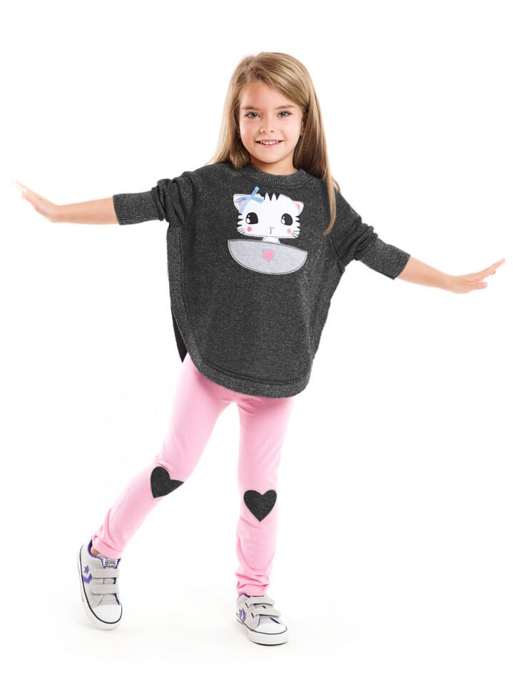 Sevgili Kedicik Kız Çocuk Sweatshirt Tayt Takım 4 Y - Siyah
