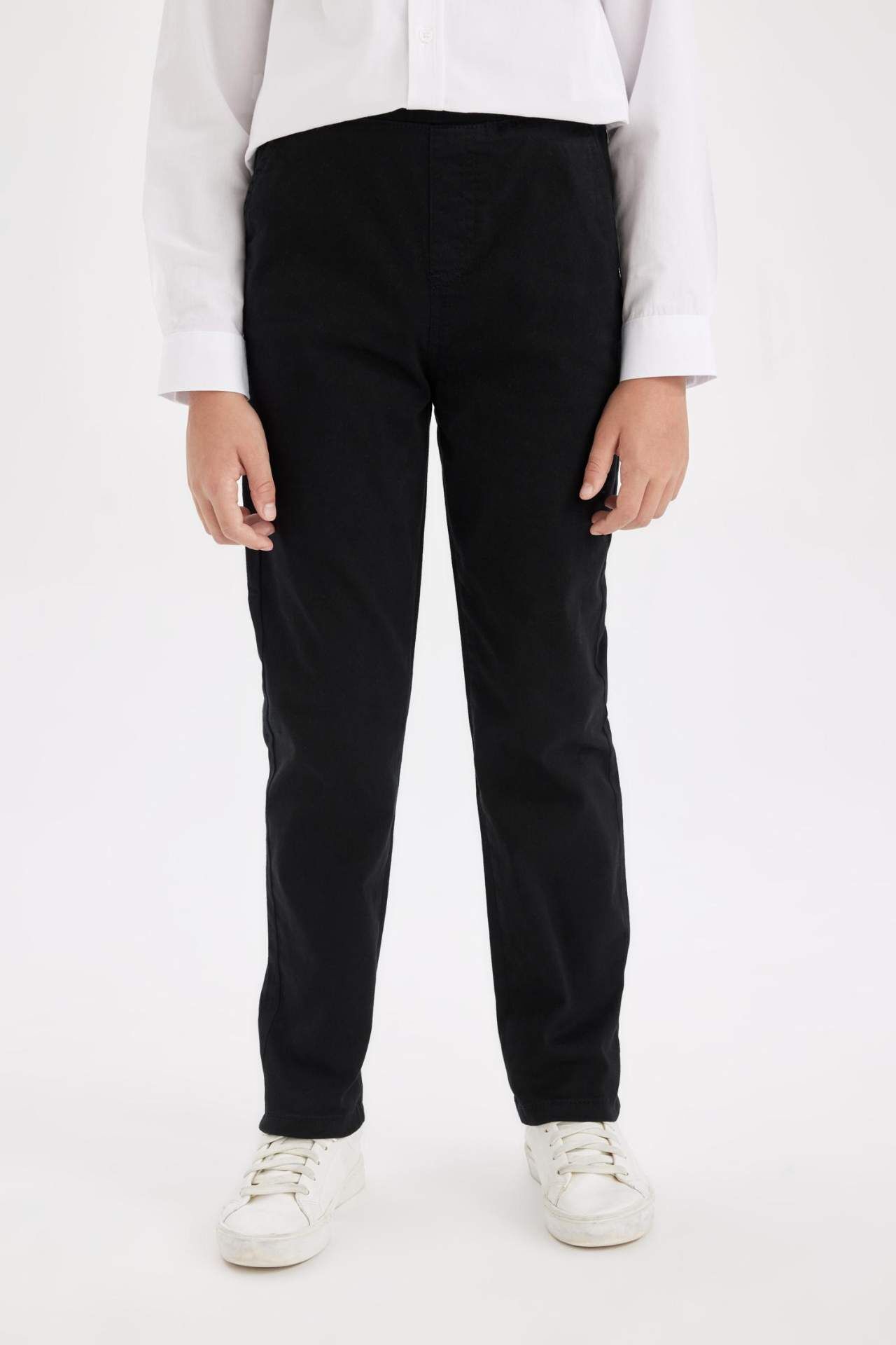 Erkek Çocuk Düz Paça Beli Lastikli Cepli Basic Düz Siyah Gabardin Okul Pantolonu