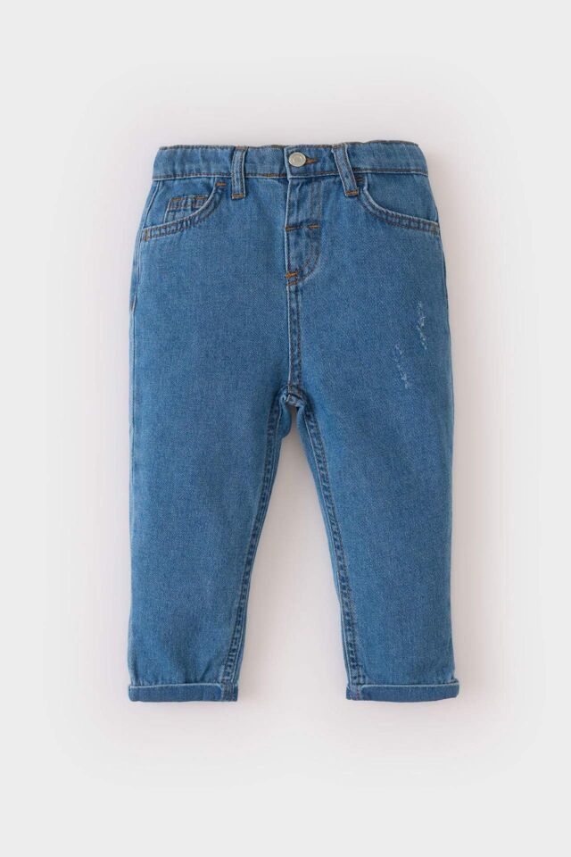 Erkek Bebek Beli Lastikli Düz Paça Jean Pantolon