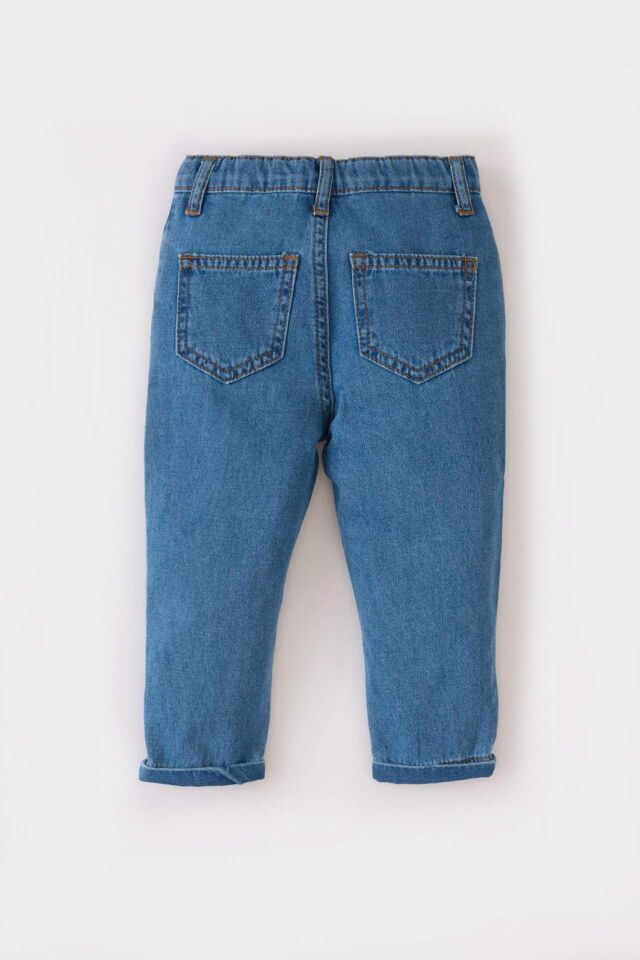 Erkek Bebek Beli Lastikli Düz Paça Jean Pantolon