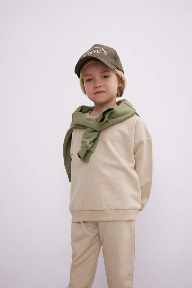 Erkek Bebek Bisiklet Yaka Basic Düz İçi Yumuşak Tüylü 2'li Sweatshirt