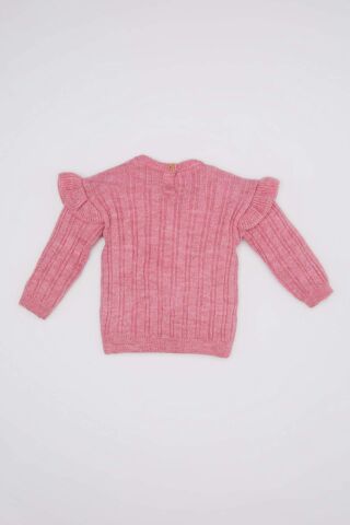 Kız Bebek Bisiklet Yaka Triko Pembe Kazak