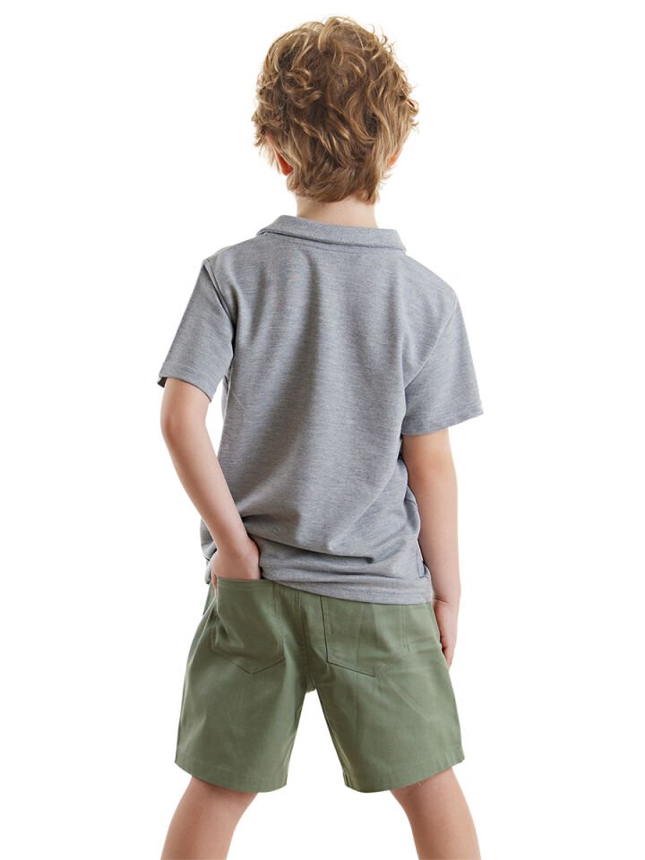 Kaplan Erkek Çocuk Polo Yaka T-shirt Şort Takım 3 Y - Gri, Haki