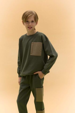 Erkek Çocuk Oversize Geniş Kalıp Bisiklet Yaka Sweatshirt