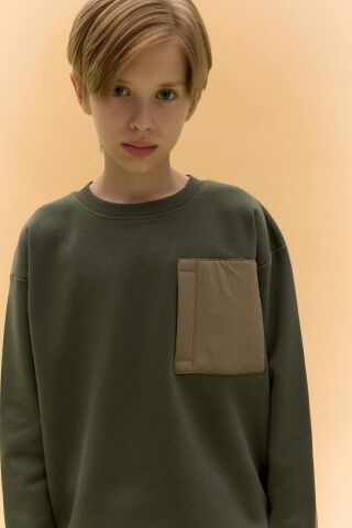 Erkek Çocuk Oversize Geniş Kalıp Bisiklet Yaka Sweatshirt