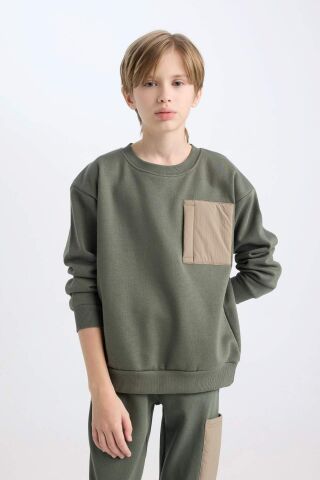 Erkek Çocuk Oversize Geniş Kalıp Bisiklet Yaka Sweatshirt