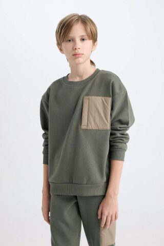 Erkek Çocuk Oversize Geniş Kalıp Bisiklet Yaka Sweatshirt