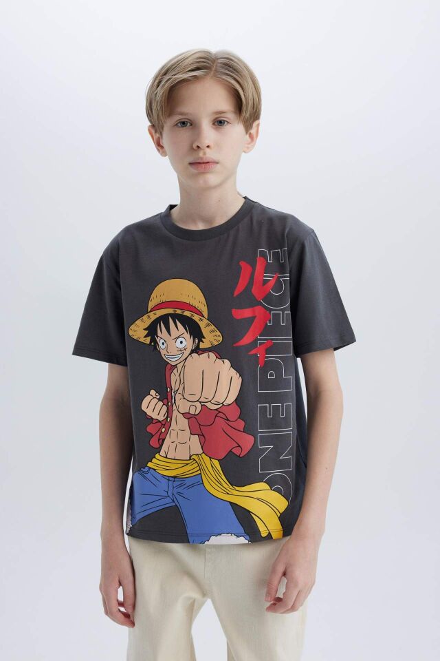 Erkek Çocuk One Piece Bisiklet Yaka Kısa Kollu Tişört
