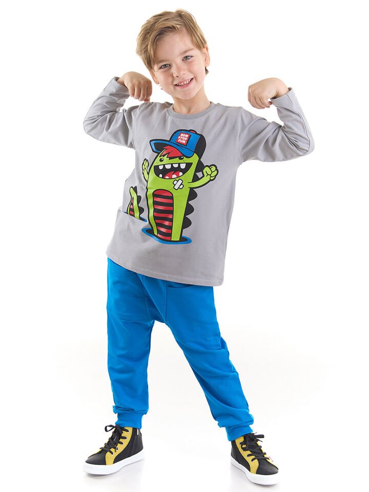 Nonstop Fun Erkek Çocuk T-shirt Pantolon Takım 8 Y - Gri, Mavi
