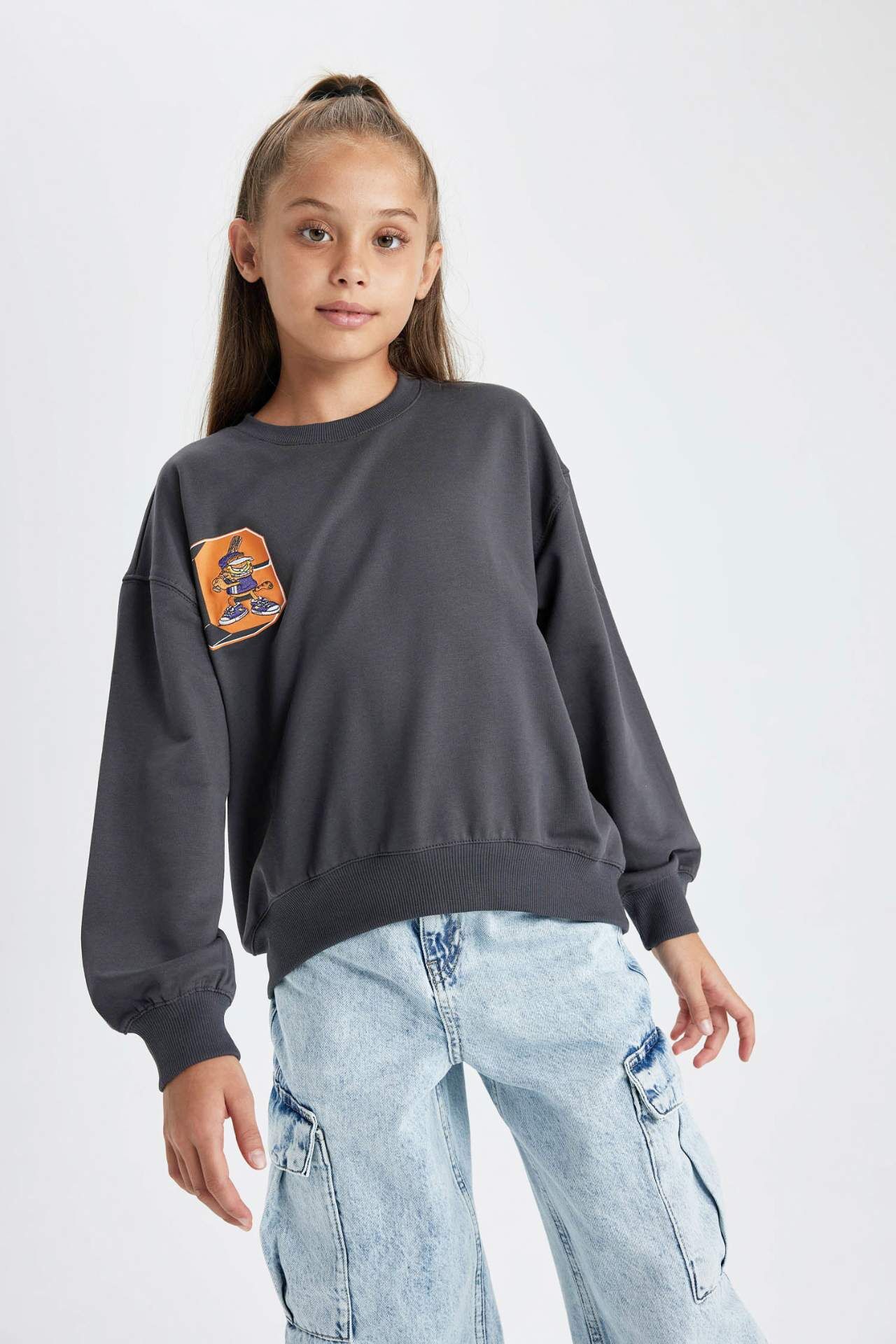 Kız Çocuk Garfield Bisiklet Yaka Sweatshirt