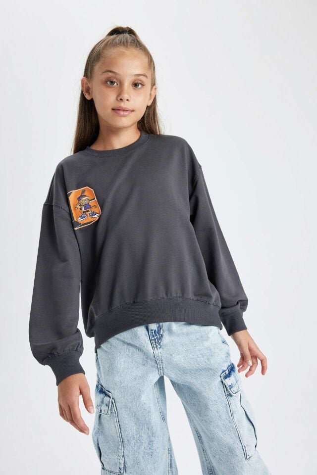 Kız Çocuk Garfield Bisiklet Yaka Sweatshirt