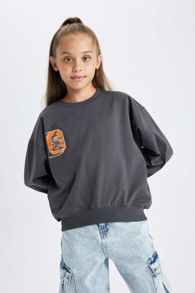 Kız Çocuk Garfield Bisiklet Yaka Sweatshirt
