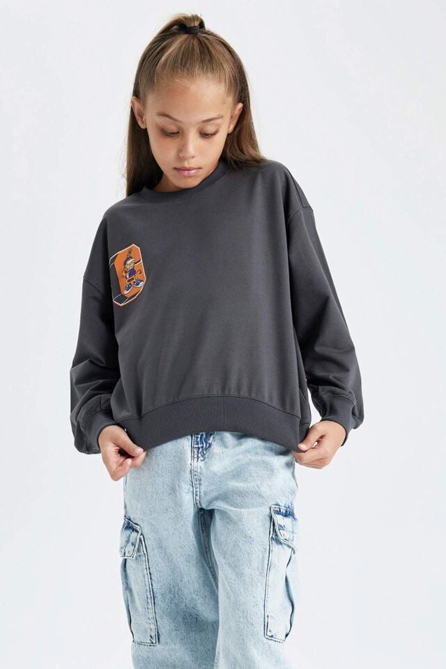 Kız Çocuk Garfield Bisiklet Yaka Sweatshirt