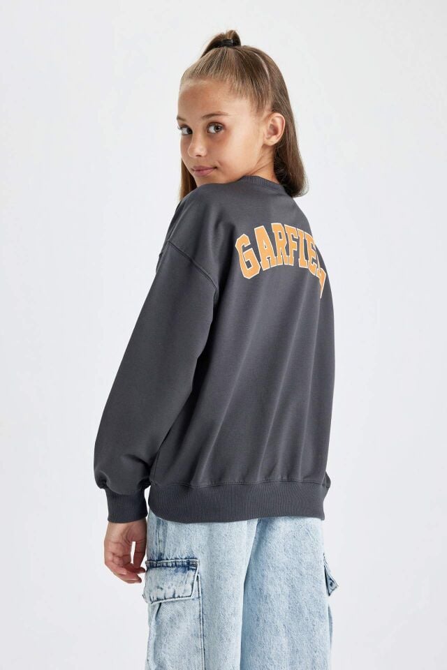 Kız Çocuk Garfield Bisiklet Yaka Sweatshirt