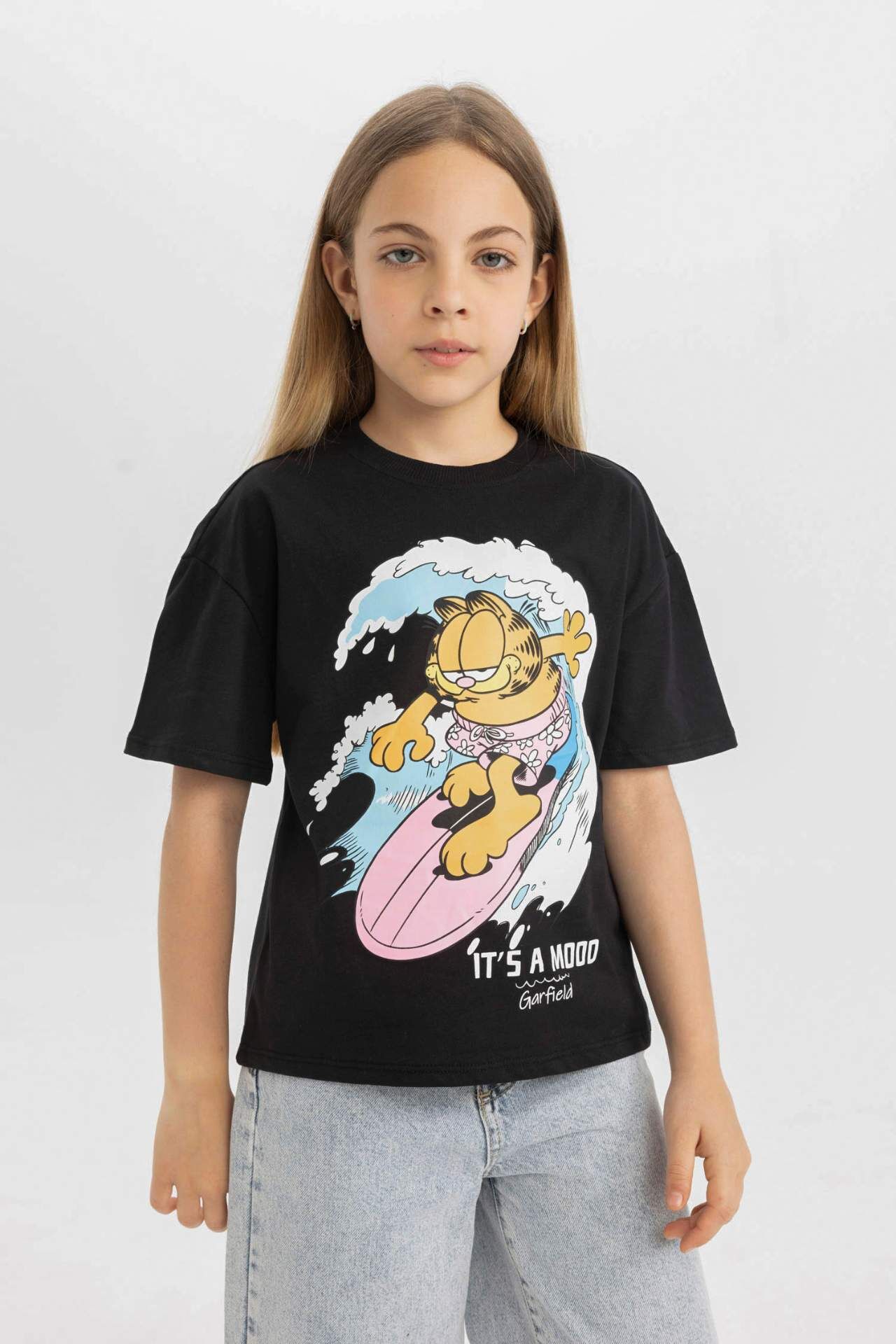 Kız Çocuk Garfield Relax Fit Bisiklet Yaka Kısa Kollu Tişört