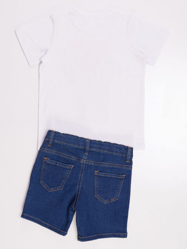 Tuğla Erkek Çocuk T-shirt Denim Şort Takım 2 Y - Beyaz, Mavi