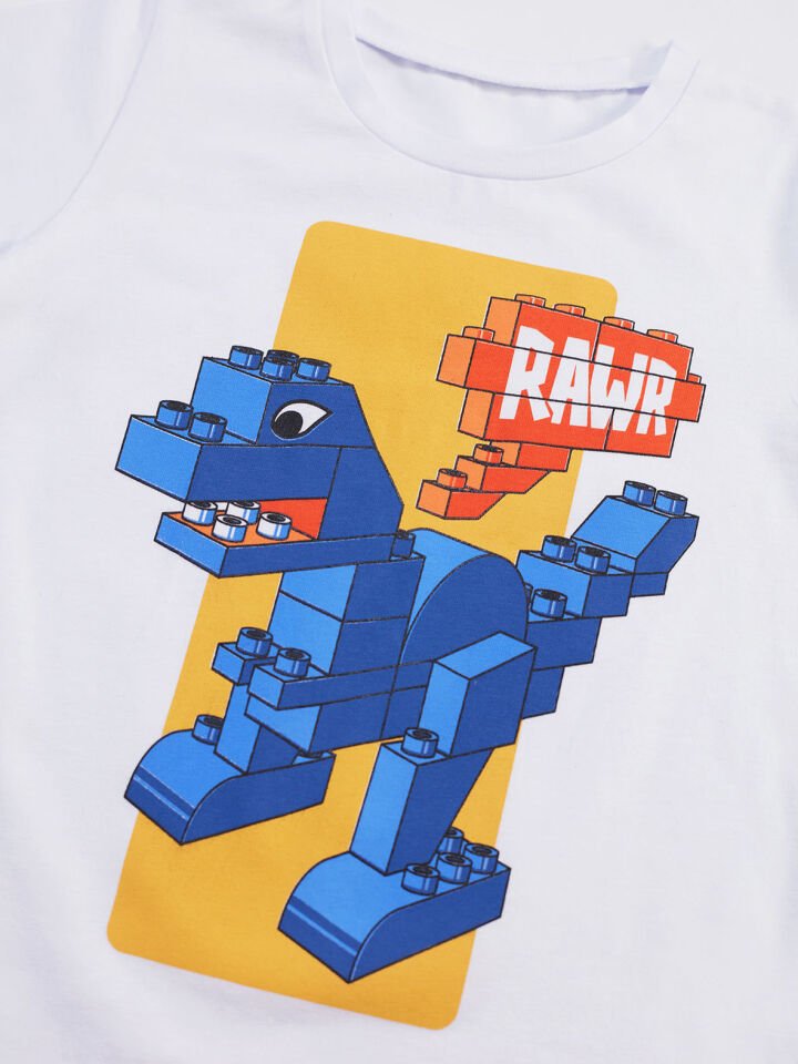 Tuğla Erkek Çocuk T-shirt Denim Şort Takım 2 Y - Beyaz, Mavi