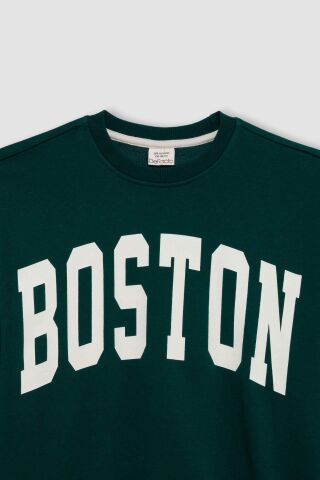 Kız Çocuk Oversize Geniş Kalıp Bisiklet Yaka Baskılı Okul Sweatshirt