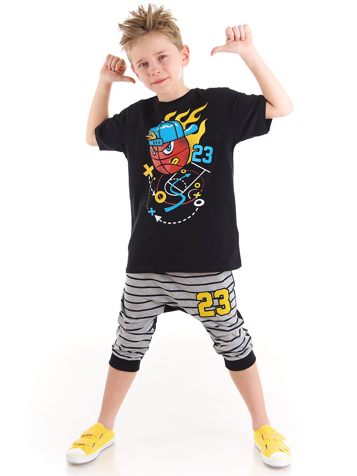 Basket Topu Erkek Çocuk T-shirt Kapri Şort Takım 6 Y - Siyah, Gri