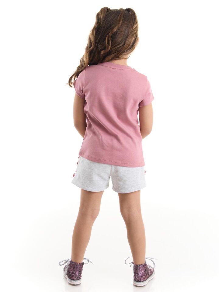 Tüllü Lily Kız Çocuk T-shirt Şort Takım 8 Y - Pembe, Açık Gri
