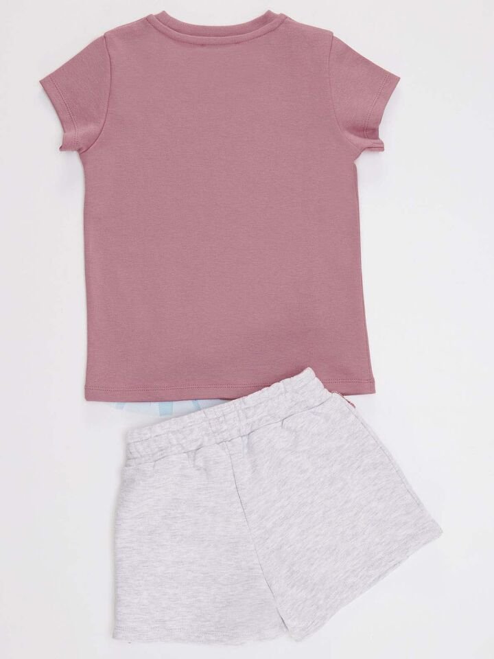 Tüllü Lily Kız Çocuk T-shirt Şort Takım 8 Y - Pembe, Açık Gri
