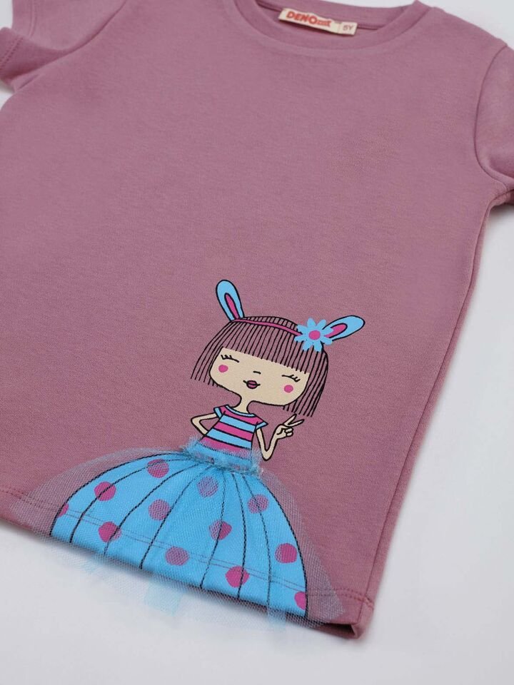 Tüllü Lily Kız Çocuk T-shirt Şort Takım 8 Y - Pembe, Açık Gri