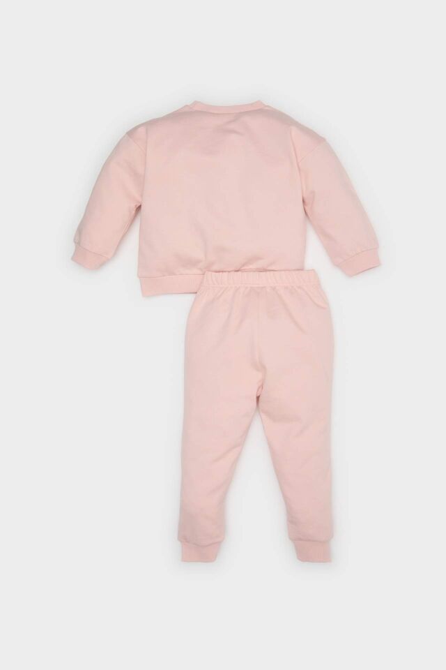 Kız Bebek 2'li Takım Fiyonk Baskılı Sweatshirt Beli Lastikli Eşofman Altı